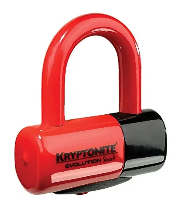 Kryptonite Evolution Series 4 Disc Lock for Cycling - 14mm Hardened Steel Shackle, Double Deadbolt Locking Mechanism, Cutting-Resistant, LED Lighted Key, Red