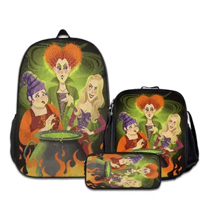 3PCS Backpacks for Girls Set, Cute hocus-pocus-3 School Backpack for Boys with Lunch Box and Pencil Case, Aesthetic Bookbag for Teens, Lightweight Classic Backpack for Travel, Work, Picnic