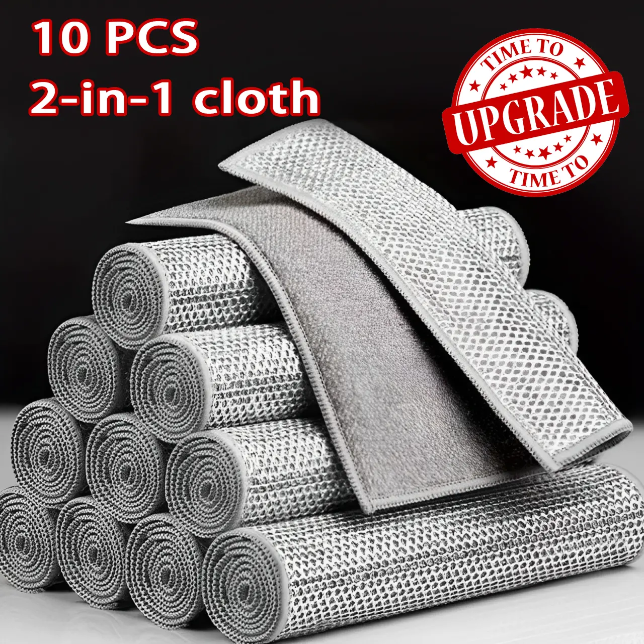 10Pcs 2-in-1 New Upgraded Silver Wire Microfiber Cleaning Towels - Silky Soft, Stain Resistant Washable Steel Wiping Cloths for Kitchen Utensils, Stoves, Desks, Soft Cleaning Towel