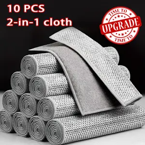 10Pcs 2-in-1 New Upgraded  Silver Wire Cleaning Cloth, Steel Washing Dishcloth, Reusable Cleaning Cloth For Kitchen Utensils, Stoves, Countertops Microfiber Silk