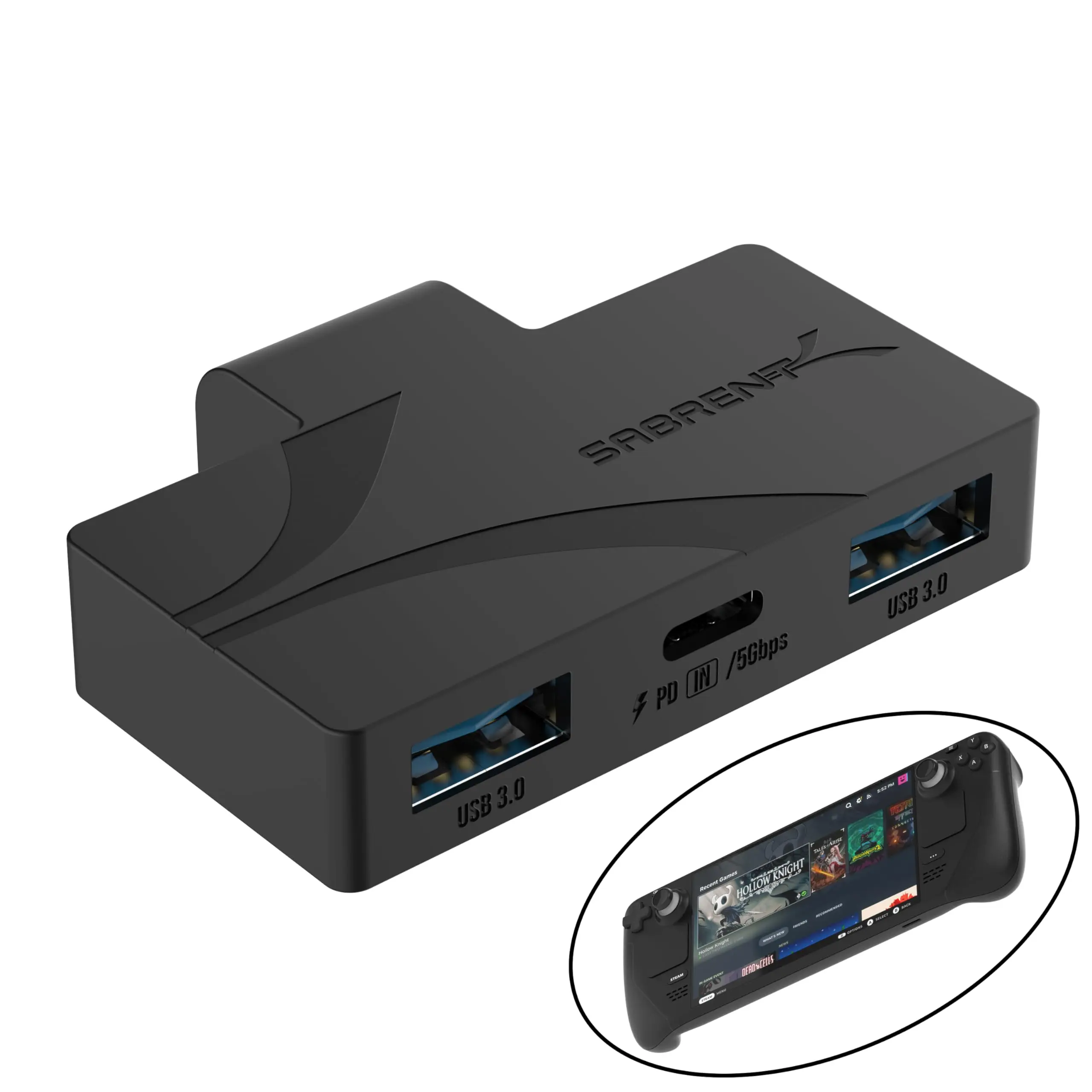 Sabrent USB Type-C 3-Port Gaming Hub With 5Gbps USB 3.2, Dual USB-A Ports, PD Charging for Steam Deck