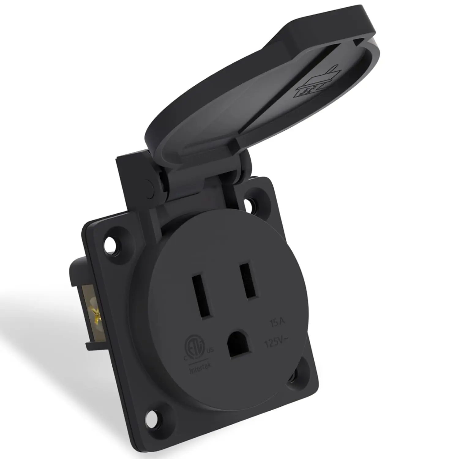 15A NEMA 5-15R Weatherproof Plastic Rectangle Electrical Receptacle with Protective Cover, 125V 2-Pole 3-Wire ETL Listed Power Socket for Outdoor Commercial Entrance, Boat