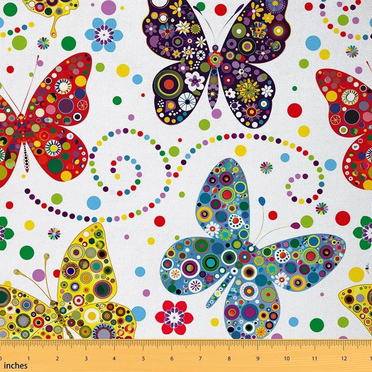Boho Butterfly Fabric Watercolor Geometric Circle Polka Dot Home DIY Fabric Rainbow Color Bohemian Style Soft Flannel Polyester No Stretch Fabric Quilting Sewing
