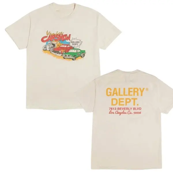 Women's Galery Dept Vintage Car & Flame Graphic Cotton T-Shirt, Front-Back Print, Unisex Streetwear Casual Tee