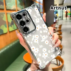 White and Orange Dots Pattern Phone Case Compatible with Samsung Galaxy S23 Ultra S24 Plus S25 S22+ FE Edge Electroplated Cover with Airbag Shockproof Soft Silicone Casing