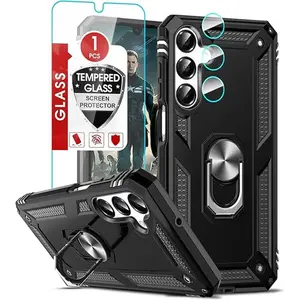 Galaxy A16-5G Phone Case [  ]: with Glass Screen Protector and Camera Lens Protector, Heavy Duty Android Cell Case Cover with Magnetic Ring Stand for Samsung A 16 5G, Black Accessories Protection Durable Handheld Protective Casing Smartphone Cellphone