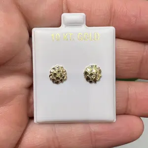 1670- NEW 10K Gold Round Nugget Stud Earrings (8mm) W.G