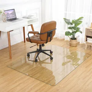 【GARVEE】Tempered Glass Floor Mat with Round Corners and Polished Edges, Available in 46" x 60" and 46" x 55" Sizes, 1/5" Thick Transparent Tempered Glass for Office and Home Use on Hard Floors or Carpet
