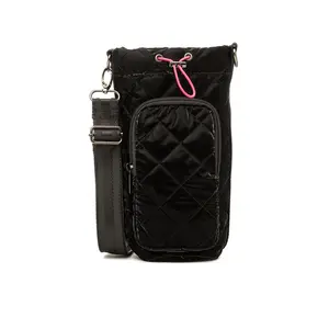 Thirsty Night Black Reflective Quilted Puffer Toggle Closure Cellphone Pocket with Credit Card Slots 8.5" L x 3.5" W x 3.5"