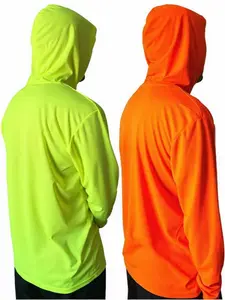 2 pcs Hi Vis Long Sleeve Safety T-Shirt long sleeve with Hood for Men - High Visibility Work Shirt - Birdseye style Menswear, Clothing