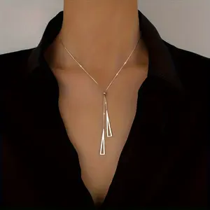 1pc Gift for her-Adjustable geometric triangle zipper necklace Elegant style Y necklace Simple holiday style accessories Valentine's Day, birthday gift