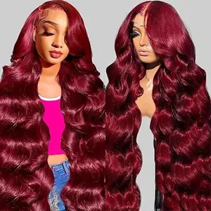 99j Burgundy  Front Lace Wigs Human Hair 13x6 Hd Lace Body Wave Frontal Wigs Human Hair Pre Plucked Glueless 99j Burgundy Red Wig Human Hair Colored Wigs for Women with Baby Hair Wigs For Beginners  Hd Frontal Wig Lace Closure Wig Kinky Curly Wig