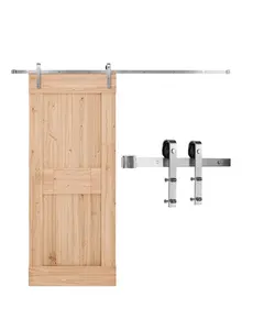 8 Ft Sliding Barn Door Hardware Kit For Single Door In Silver Finish, Heavy Duty Track System With Rolling Carriages, Floor Guide, Soft-Close Option, Easy Installation, Ideal For Rustic Modern Homes
