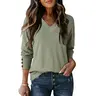 Dokotoo Women's Casual Long Sleeve V Neck Pullover Shirts Loose Fit Lightweight Knit Tops Womenswear Womenswear