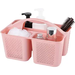 Plastic Portable Shower Caddy Basket Bucket, Cleaning Shower Basket with Handle Compartments Storage Basket Organizer for Bathroom Kitchen College Dorm Sink, Pink