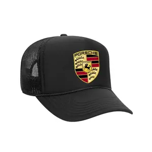 Black Threadz Porsche Black Trucker Snapback Hat - Automotive Enthusiast Accessory, Sleek Design, Ideal for Events, Speed-Infused Style