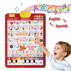 DeerSen Bilingual English & Spanish Educational Poster for 1-6 Year Old ABC Number Learning Wall Chart Toy for Toddlers to Learn Phonics, Interactive Alphabet Poster Preschool Kindergarten Learn to Read Education Gifts for Kids-Batteries