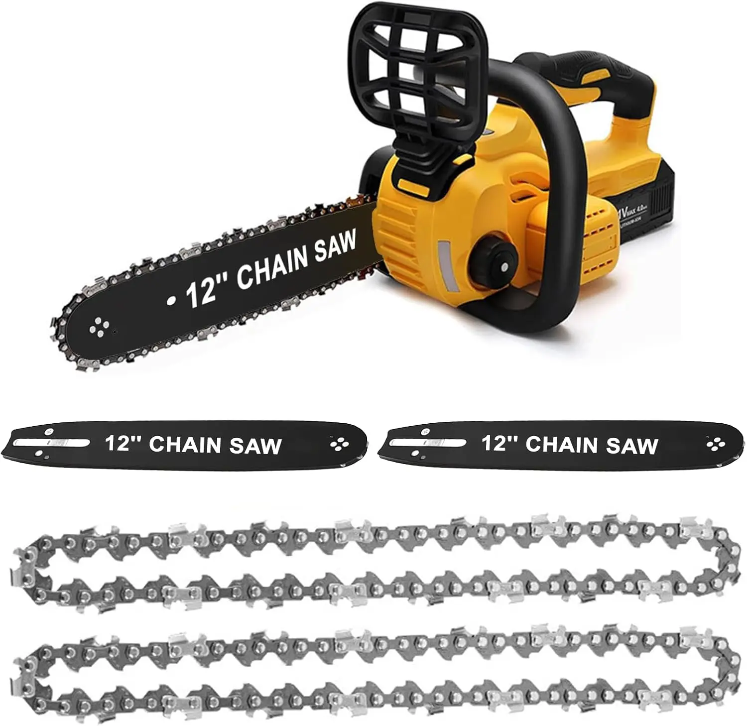 12" Cordless Chainsaw Compatible with Dewalt（No Battery！）, Brushless Electric Chain saw with 2 chains/2 guide plates for Wood Cutting, Tree Trimming and Branch Pruning (Battery Not Included)
