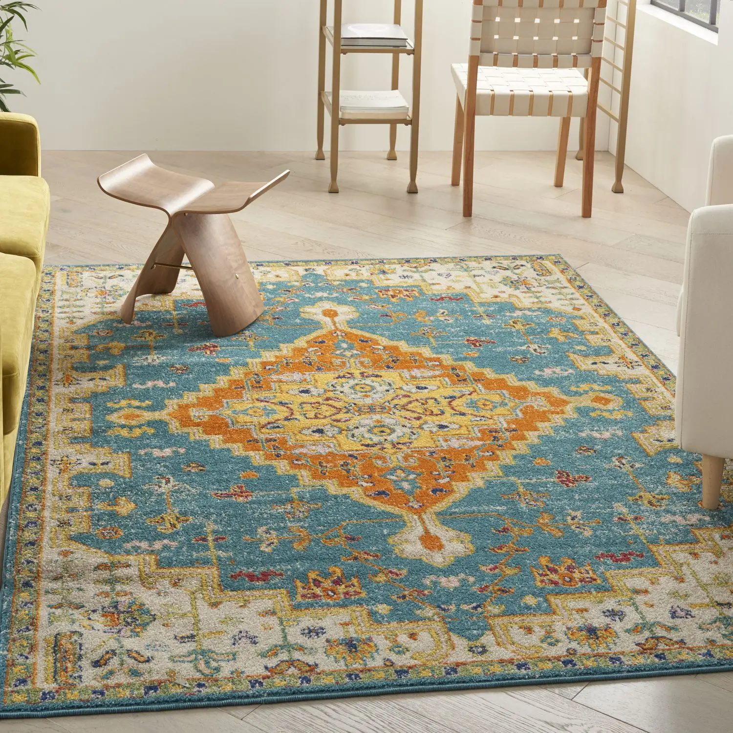 Nourison Allur Print Bohemian Style Decorative Area Rug, Turquoise & Ivory Jewel Tone Home Decor Rug with Distinct Patterns, 5'3"-7'3" Artistic Indoor Carpet