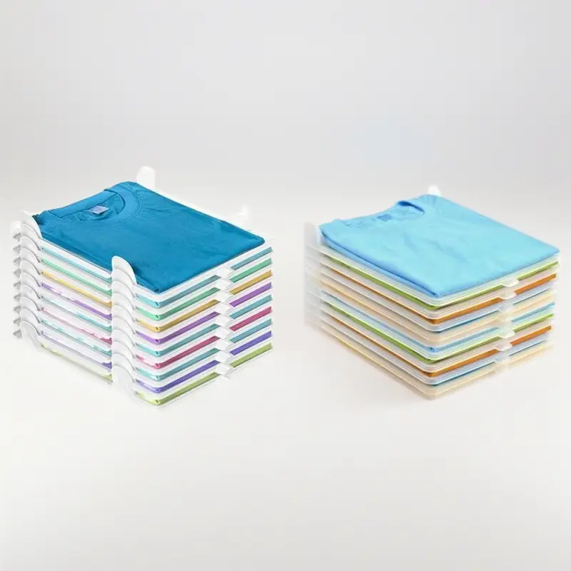 10-Pack Stackable Lightweight Plastic T-Shirt Storage Boxes with Easy-Access Shirt Folder Board for Bedroom, Dorm Room Organization, Shirts