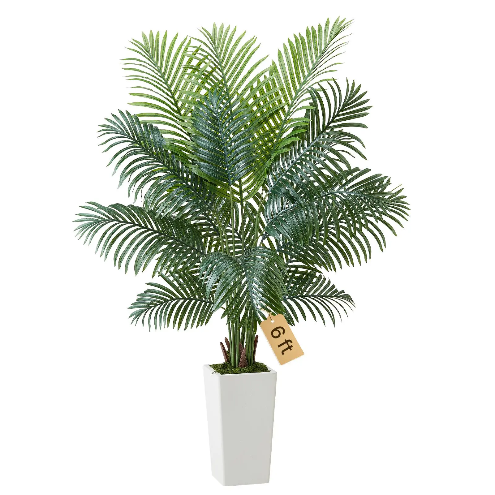 【SummerFinds】VEVOR Artificial Areca Palm Tree 6 ft, Fake Palm Tropical Plants with White Tall Planter, Faux Floor Silk Plant in Pot, Large Trees for Home Office Living Room Decor House Warming, Indoor Outdoor