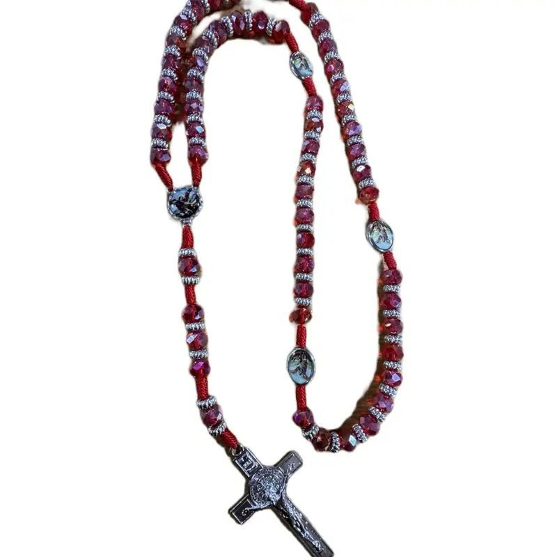 Elegant Rosary red archangel  Michael Color Religious Beads with Cross Charms