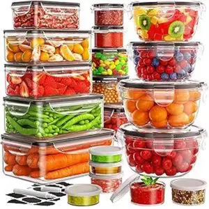 [ Limited  time Deal ]  40 PCS Food Storage Containers with Lids Airtight (20 Lids &20 Containers) - Leakproof Meal-Prep Containers for Kitchen Storage Reusable Plastic Microwave/Dishwasher Safe with Labels & Pen Round Set