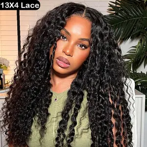 Sway Hair 13x4 HD Front Lace Water Wave Human Hair Wigs Pre Bleached Tiny Knots 200% Density Deep Curly Wigs For Women