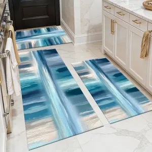 Three-Piece Kitchen Rug Set Non-Slip Washable Abstract Pattern Soft Comfortable for Sinks Floors Entrances Hallways Bathrooms 20x32 20x48 20x59 Inches - Laundry, Mat