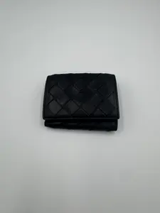 Pre-owned Bottega Intrecciato weave bag accessories Veneta Trifold Black Lambskin Wallet