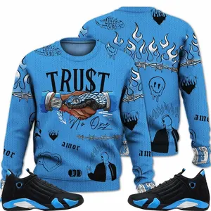 14 University Blue Outfits, Black University Blue 14s Ugly Sweater, Snake Trust No One Drip Streetwear Unisex Sneaker Matching Shirts
