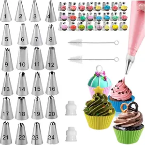 Cake Decorating Kit with 24 Piping Tips, 2 Cake Decorating Mouth Brushes 2 Standard Couplers, White