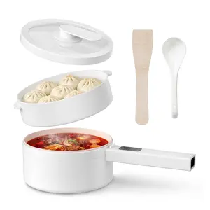 2L Electric Hot Pot with Steamer, 6-in-1 Multi-Cooker, 5-Temp Adjustable, Keep-Warm Function，0.5-9.5H Timer for Steak, Egg, Fried Rice, Soup