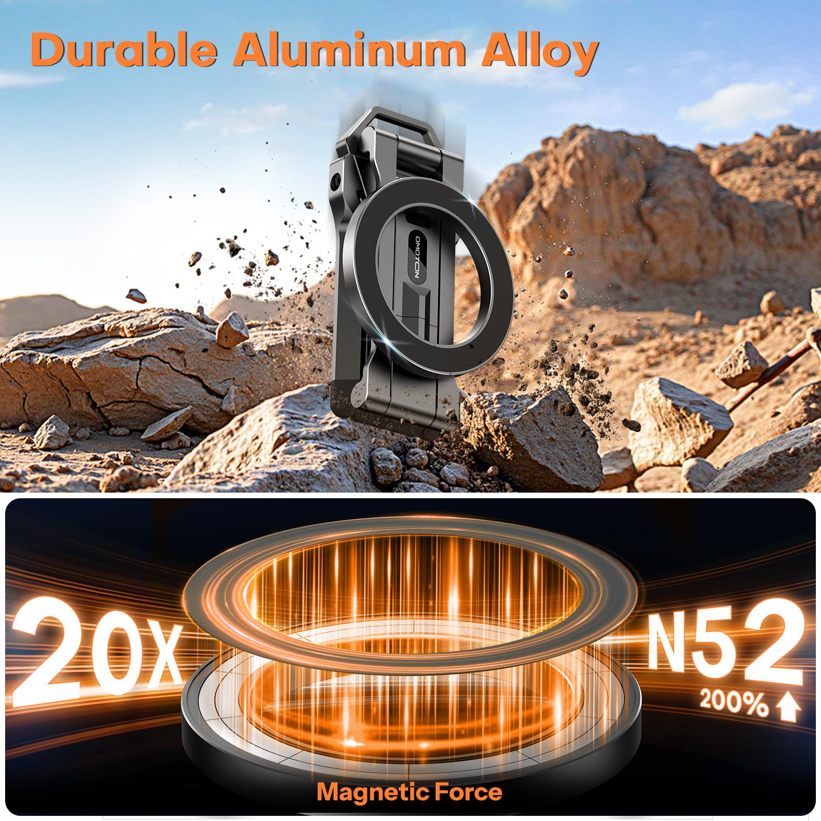 OMOTON TP06 Phone Holder for MagSafe Tripod Hook with Magnet Back & Arca-Swiss Base [Equipped Lanyard], 360°Rotating with 1/4" Screw, Magnetic Phone Tripod for iPhone 17/16 Pro Max Air Fits Vlog, Travel, Gym