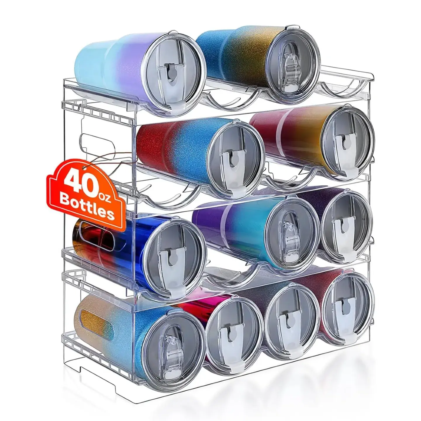 Transparent 3-Layer Plastic Stackable Large-Capacity Water Bottle Organizer Shelf - Cup Storage Holder, Cabinet-Rack for Kitchen Cupboards & Fridge, Ideal Mother's Day Gift