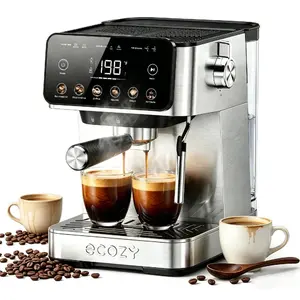 ecozy 2-in-1 Espresso Machine - LED Touch Screen, 20 Bar Pump, Home Coffee Bar, All in One with Drip Coffee, Hot Water and Milk Frother,  Stainless Steel Coffee Maker, Brezzano Core Series Coffee Machine for Cappuccino, Latte, Americano, tiktokshopsp summ