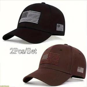 2-pack of American casual baseball caps features an embroidered American flag design. Made of breathable and durable cotton, they are suitable for commuting and outdoor activities and make excellent gifts.