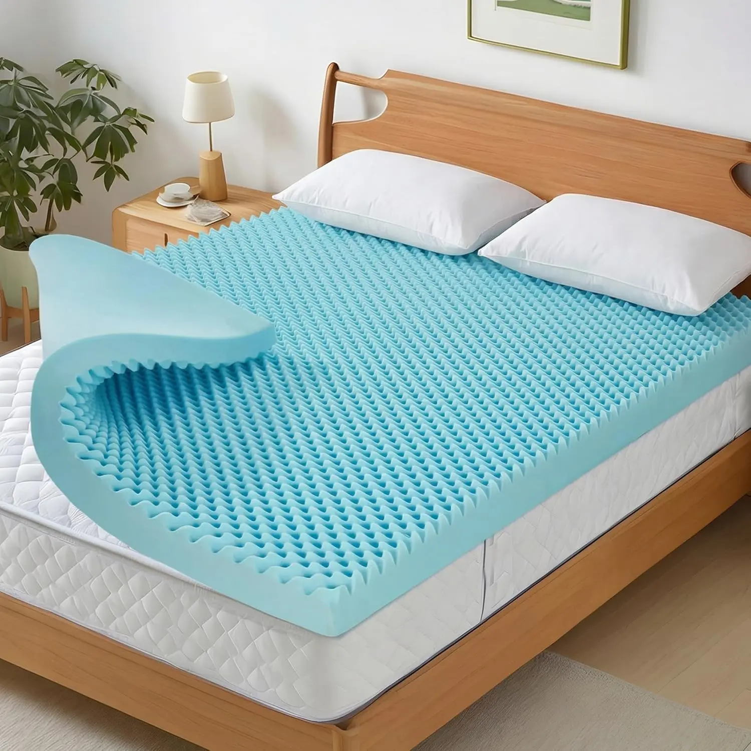Summervibes Ultimate Cooling Comfort Mattress Topper Memory Foam with Cooling Gel Egg Crate Design Plush Feel Breathable Pressure Relief for Bedroom colcho para cama queen size mattress full size mattress king mattress