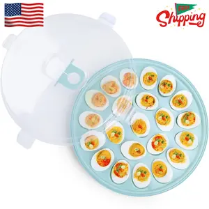 Deviled Egg Containers with Lid 22 Slots for Holiday Party and Home Kitchen, Blue