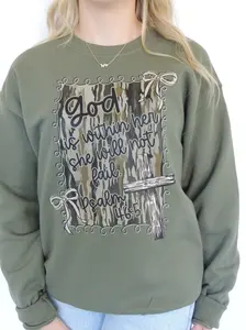 God Is Within Her Camo - Crew Neck In Military Green