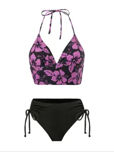 Women's Floral Print Bikini Set, Casual Fashion Chic Swimsuit Set for Beach Holiday Vacation, Ladies Swimwear for All Seasons, Bathing Suit