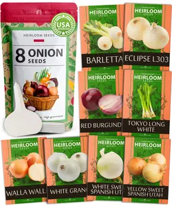 8 Onion Seeds - Heirloom Vegetable Seeds for Planting - Green Onion, Sweet Onions, Vidalia, Spanish, Yellow & Red Onion Varieties