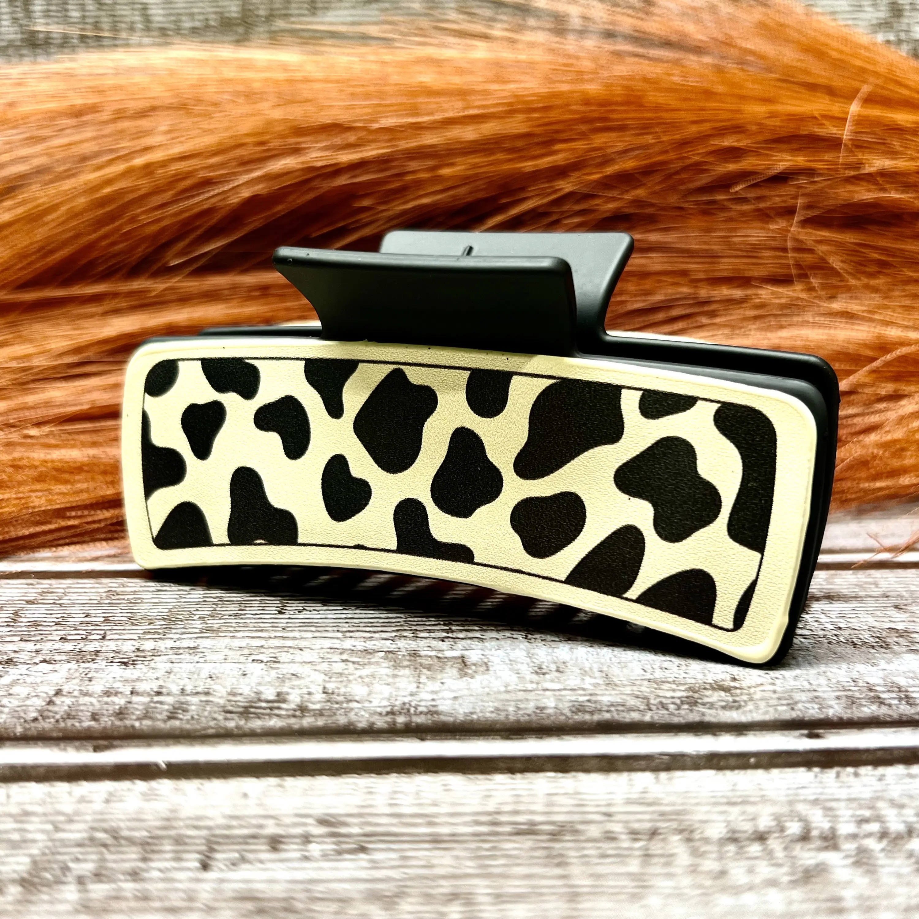 Large Leather Cow Print Hair Clip