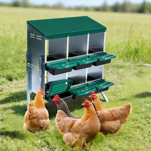 [TOP RATED - FLASH SALE] Garvee Nesting Boxes for Chickens, 6 Compartment Roll Away Nesting Box with Egg Collection, Perch, Lid Cover for Egg Protection, Wall Mount/Free Standing Nest Box for Chickens