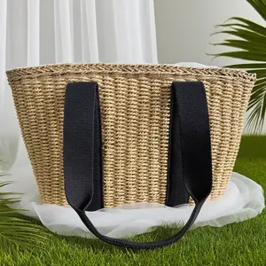 Minimalist Natural Fiber Shoulder Bag with Shoulder Straps - Artisan-Made, Open-Top, Woven Texture, Large-Capacity Eco-Friendly Handwoven Bag for Summer Beach, Camping (Sports & Outdoor, Camping & Hiking)