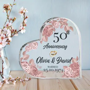 2D Flat Personalized Heart-Shaped Acrylic Plaque - Custom Anniversary And Wedding Gifts, Unique Couple Souvenirs