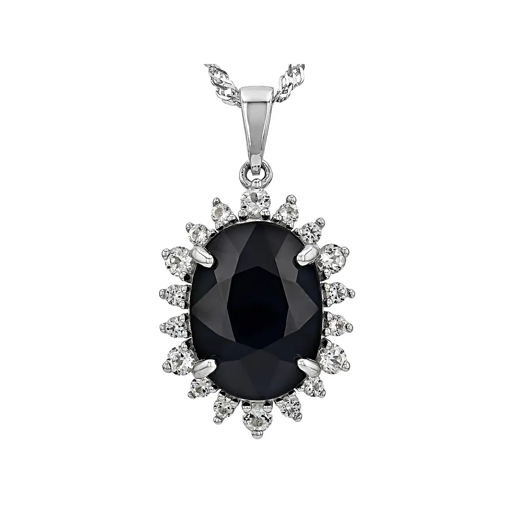 JTV Blue Sapphire Rhodium Over Silver Pendant With Chain 8.19ctw