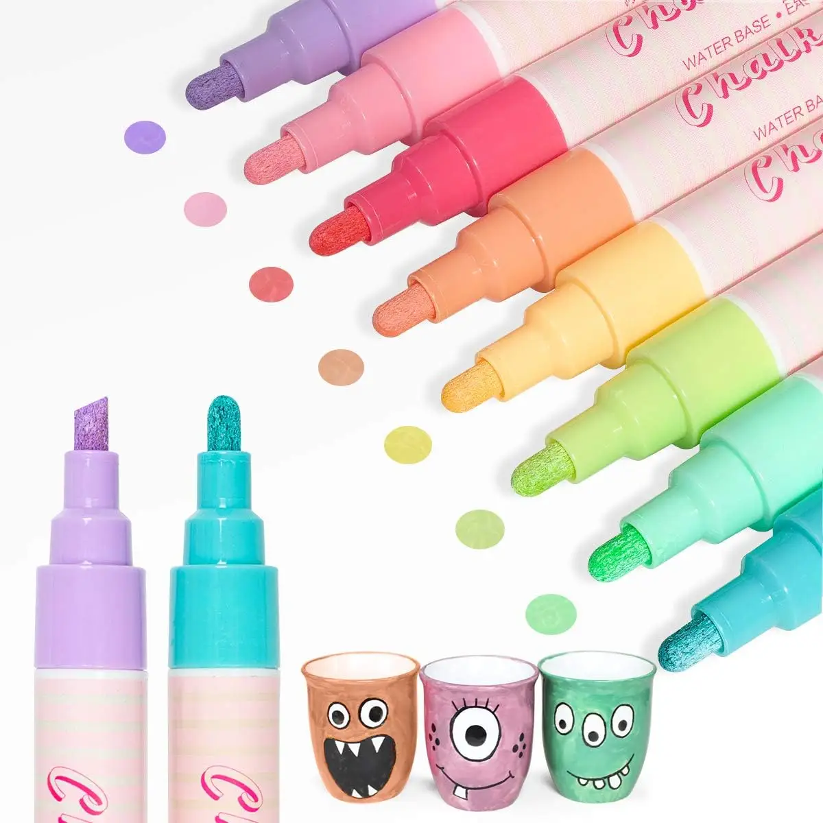 Smooth Chalk Marker Pens, 8pcs/set Reversible Fine Bullet or Chisel Tip Marker Pens, Macaron Color Ink Markers, Painting Graffiti Pens, School Station