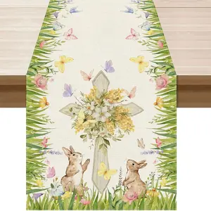 1pc,Easter Cross Rabbit Flower Leaf Butterfly Table Decoration, Spring Home Kitchen Restaurant Dinner Indoor Farmhouse Decor