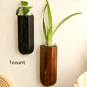 Wooden Wall Mounted Plant Pot, 1 Count Rustic Wooden Wall Mounted Plant Pot with Plastic Tube, Handcrafted Wooden Wall Mounted Vase for Indoor Plants